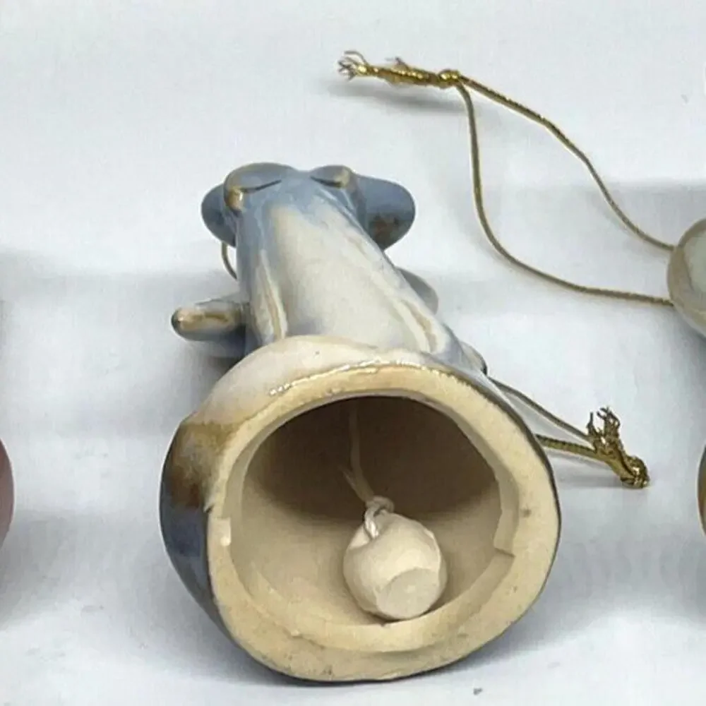 Angel Bell Glazed Ceramic Christmas Ornaments‎ Hand Painted Set of 3